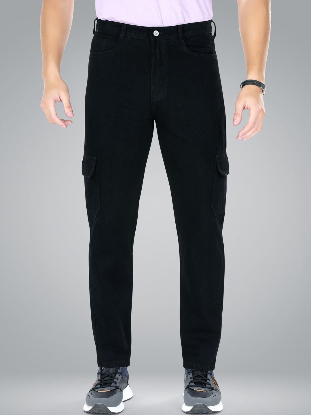 me Queen Men Straight Fit Mid-Rise Clean Look Non Stretchable Cargo Styles Cotton Jeans