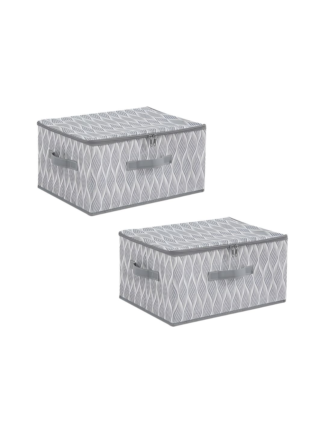 HOKIPO Grey & White 2 Pieces Printed Cloth Storage Box Organisers for Wardrobe - Medium