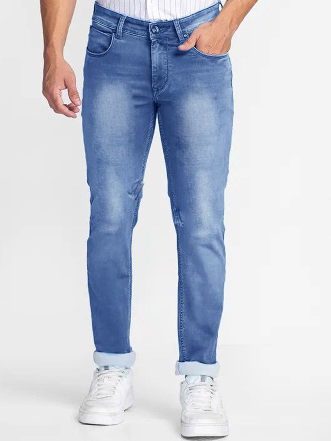 fineblu Men Slim Fit Clean Look Heavy Fade Stretchable Jeans