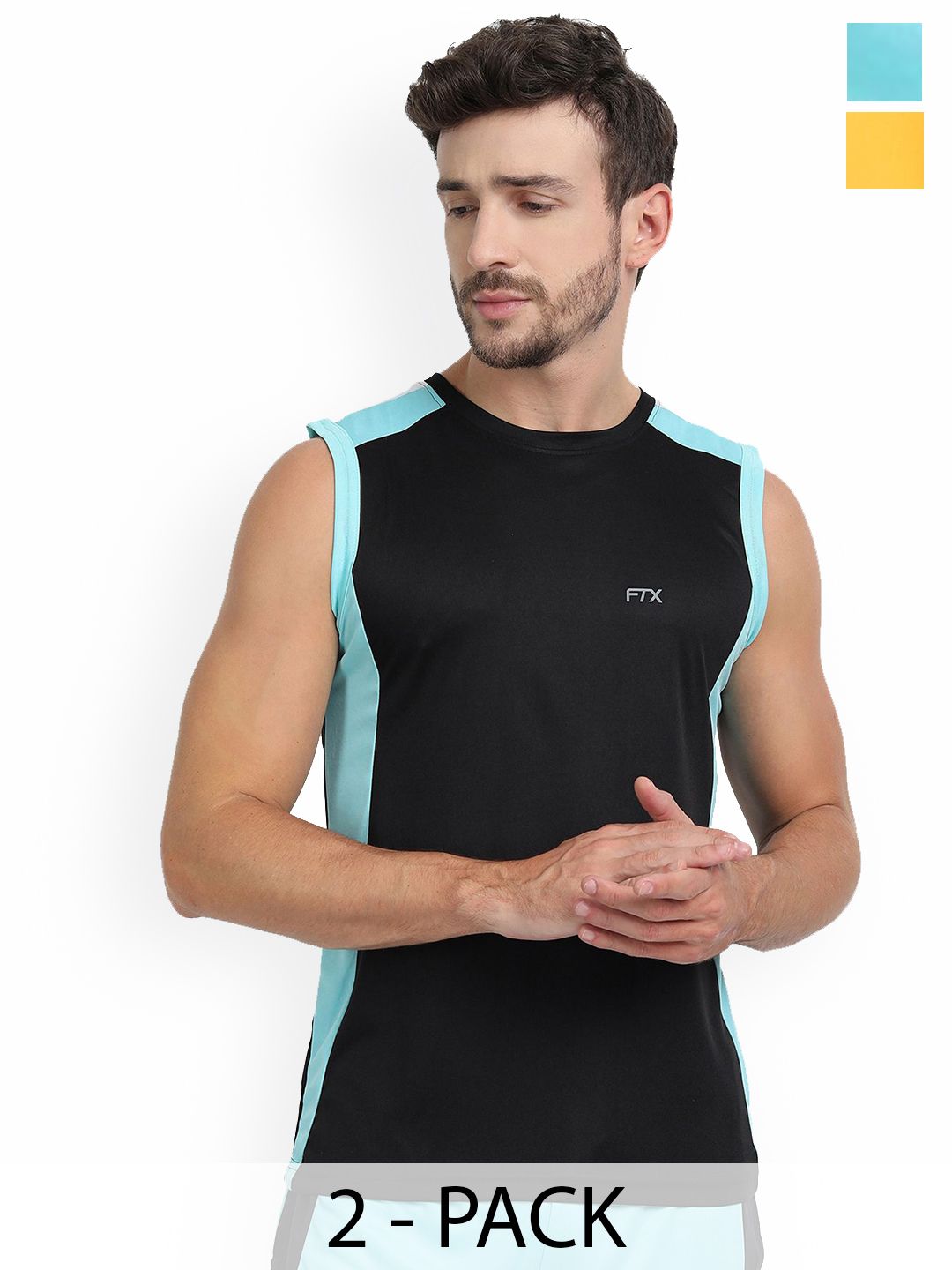 FTX Pack Of 2 Colourblocked Sleeveless Breathable Gym Vests 709-4_709-8-S
