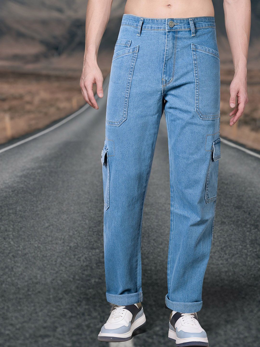 RIG BONE Men Loose Relaxed Fit Clean Look Light Fade Stretchable Cotton Jeans