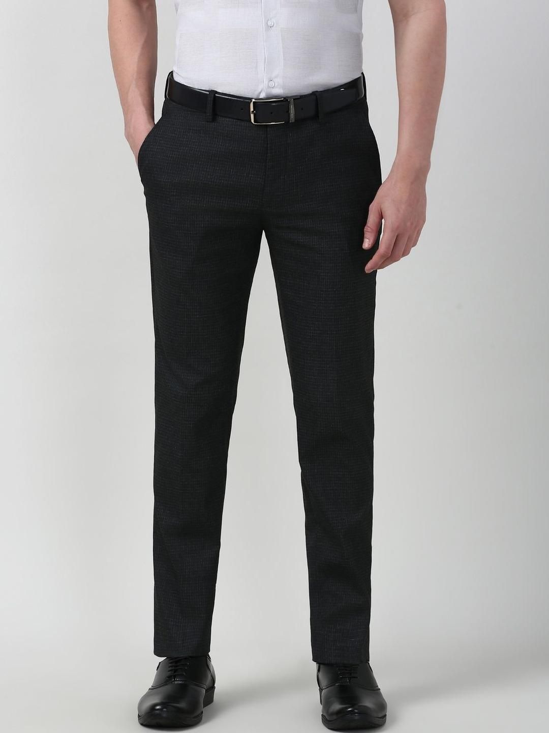 Peter England Elite Men Checked Slim Fit Trousers