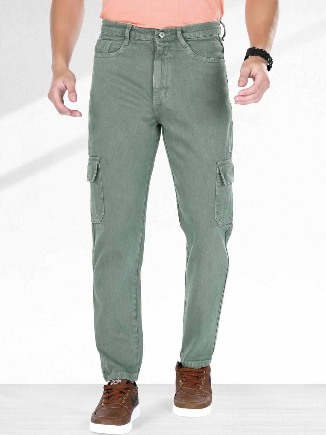 me Queen Men Straight Fit Mid-Rise Non Stretchable Cargo Styles Cotton Jeans