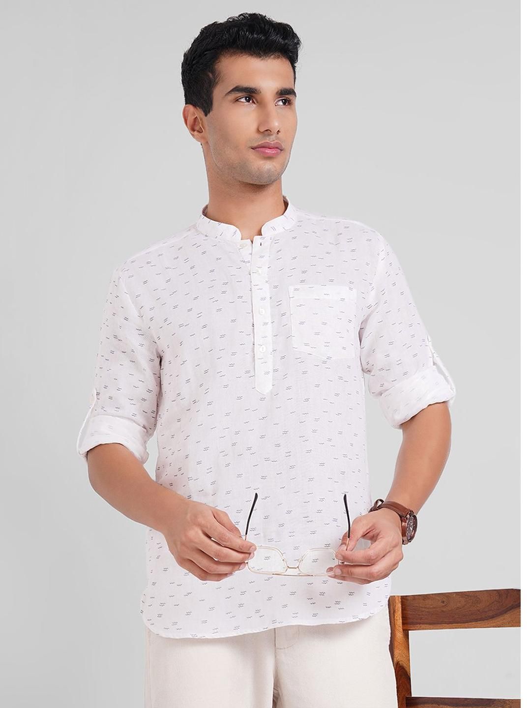 indus route by Pantaloons Mandarin Collar Pure Cotton Short Kurta