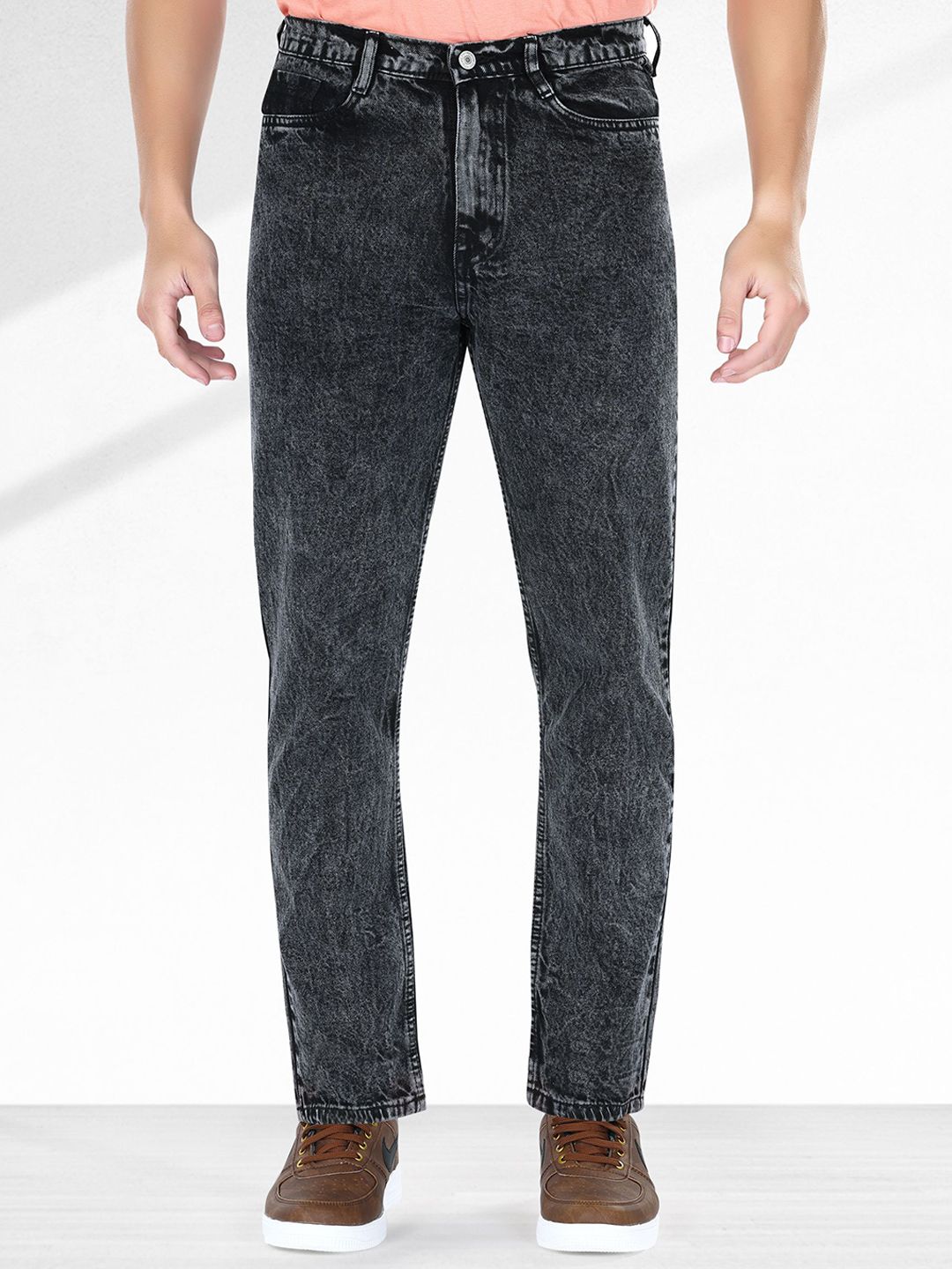 me Queen Men Straight Fit Clean Look Heavy Fade Cotton Jeans