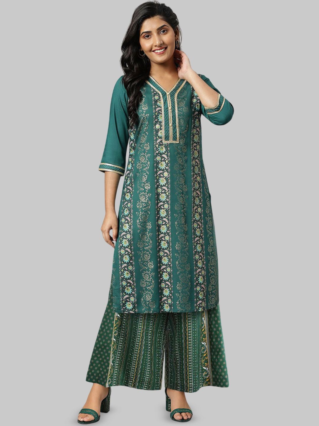 AURELIA AURELIA Ethnic Motifs Printed Straight Kurta With Palazzos