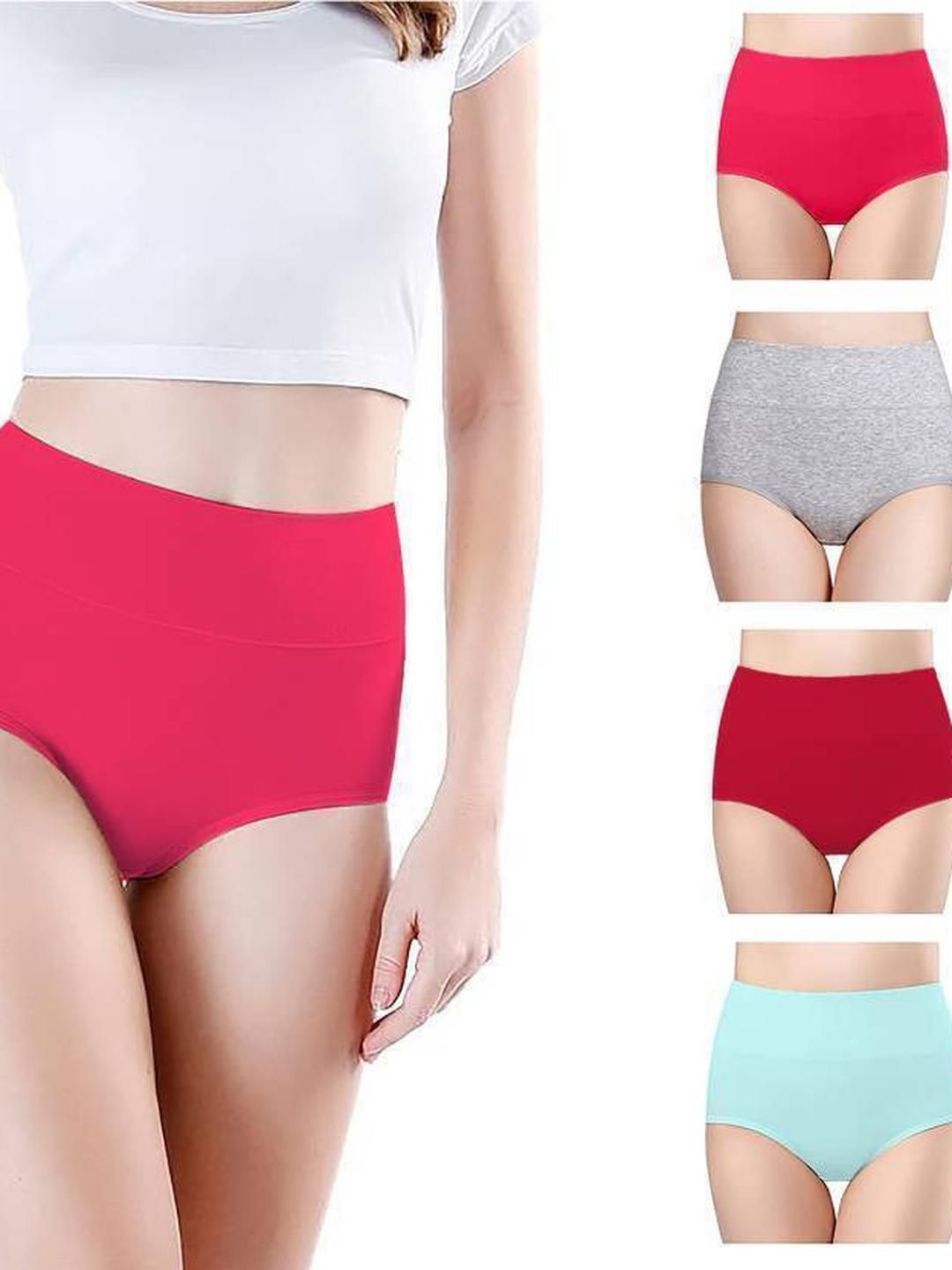 ORLIZEA Women Set Of 4 Multi Color Cotton Blend Solid Hipster Panty