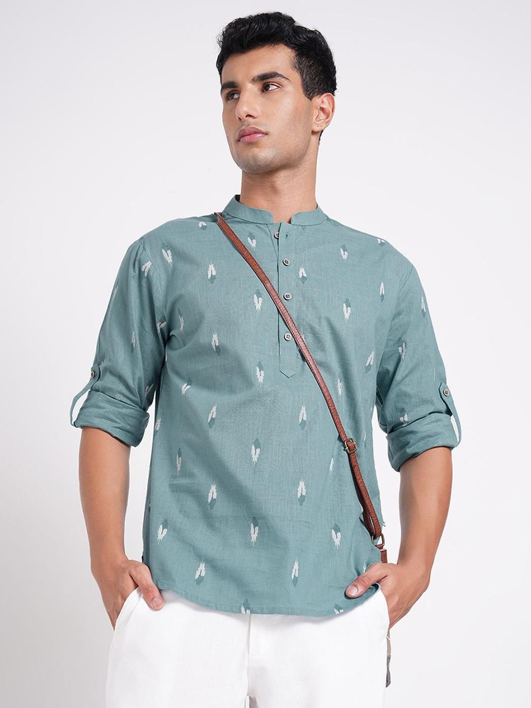 indus route by Pantaloons Printed Mandarin Collar Pure Cotton Short Kurta