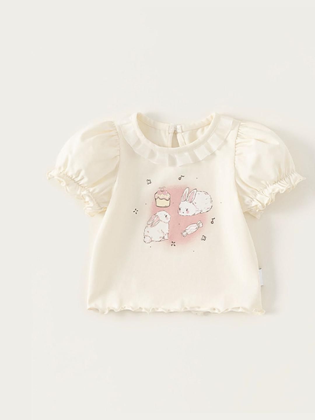 LULU & SKY Girls Graphic Print Puff Sleeve Cotton Top