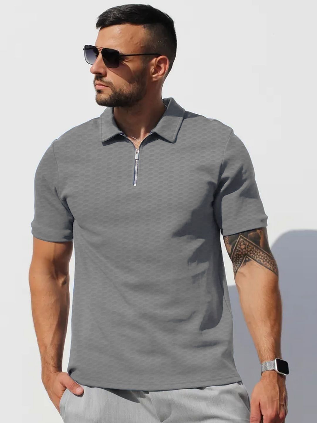 Leotude Men Polo Collar T-shirt