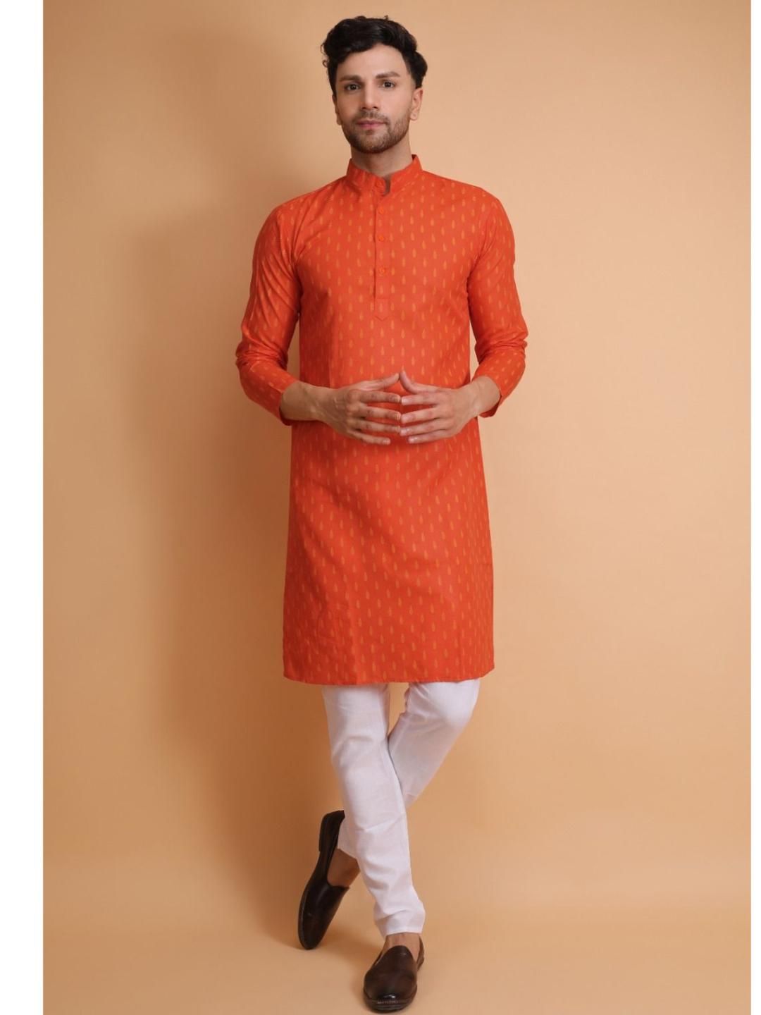 DARKCHILL Men Orange Printed Straight Kurta