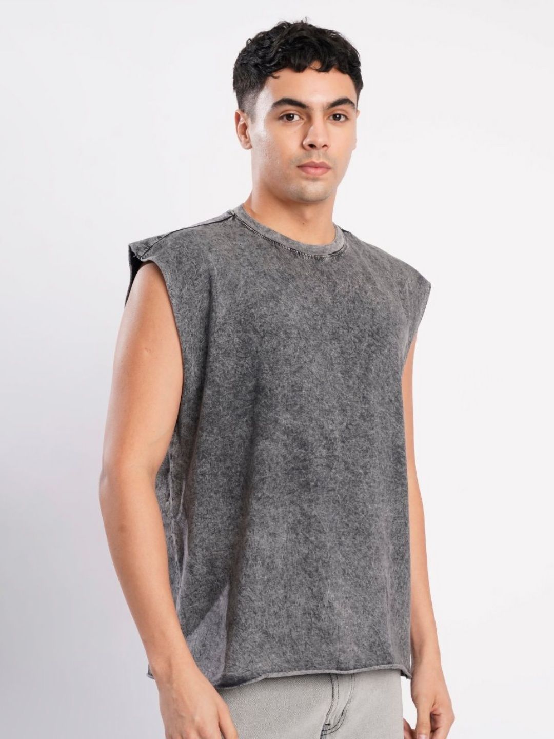 Bene Kleed Men Sleeveless Acid Wash Pure Cotton T-shirt