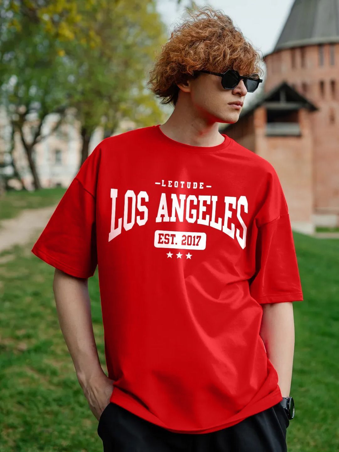 Leotude Men Typography Printed Cotton Oversized Tshirt
