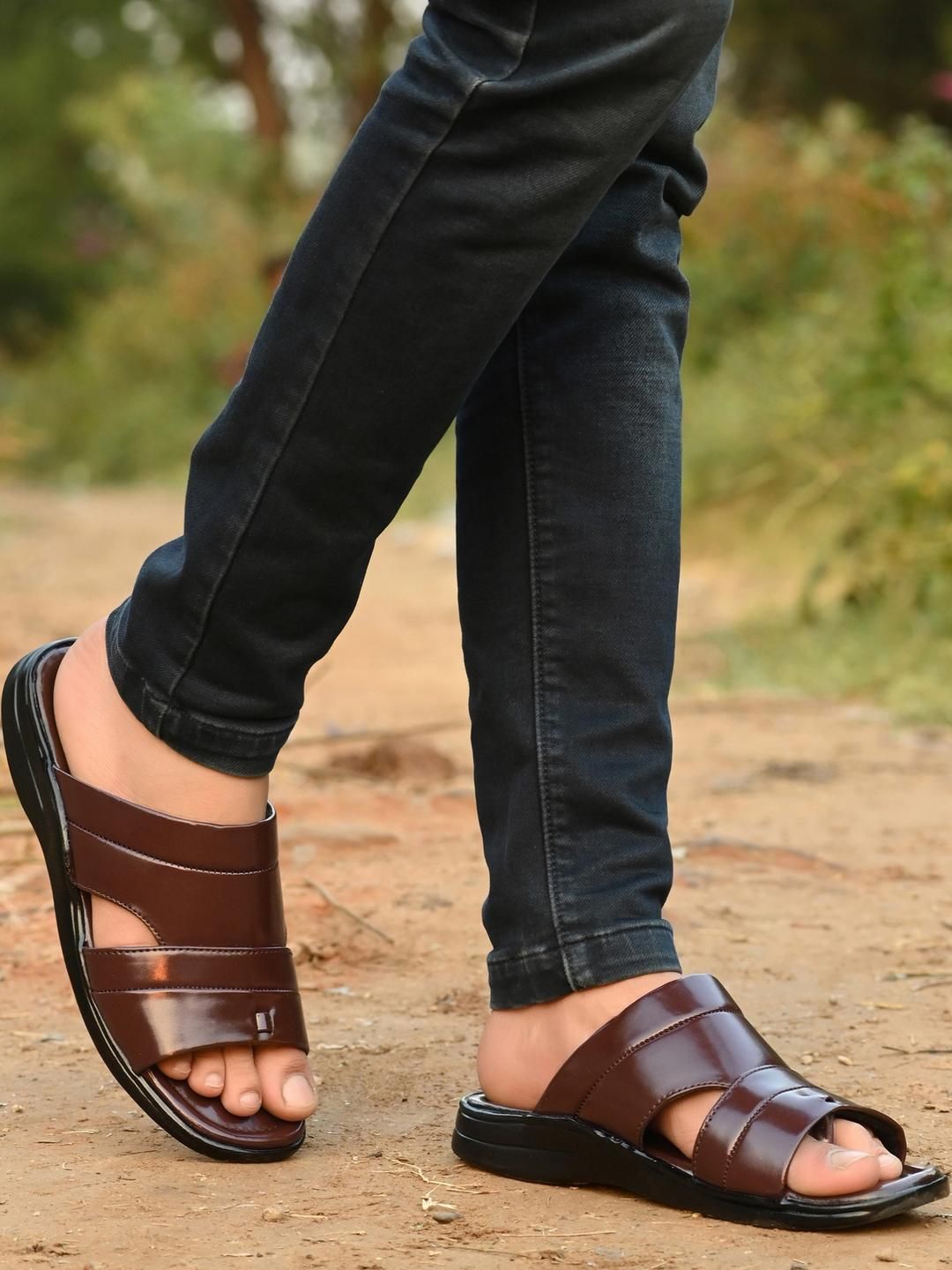 LAVISTA Men Brown Leather Sandals