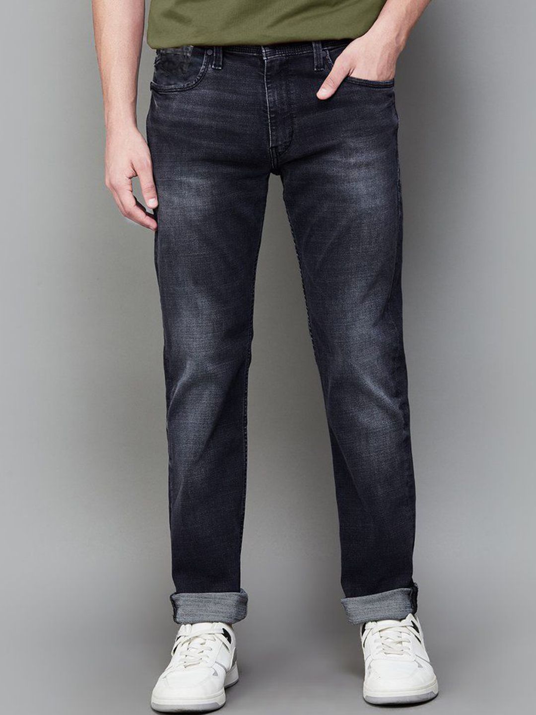 fineblu Men Slim Fit Mid-Rise Heavy Fade Stretchable Jeans