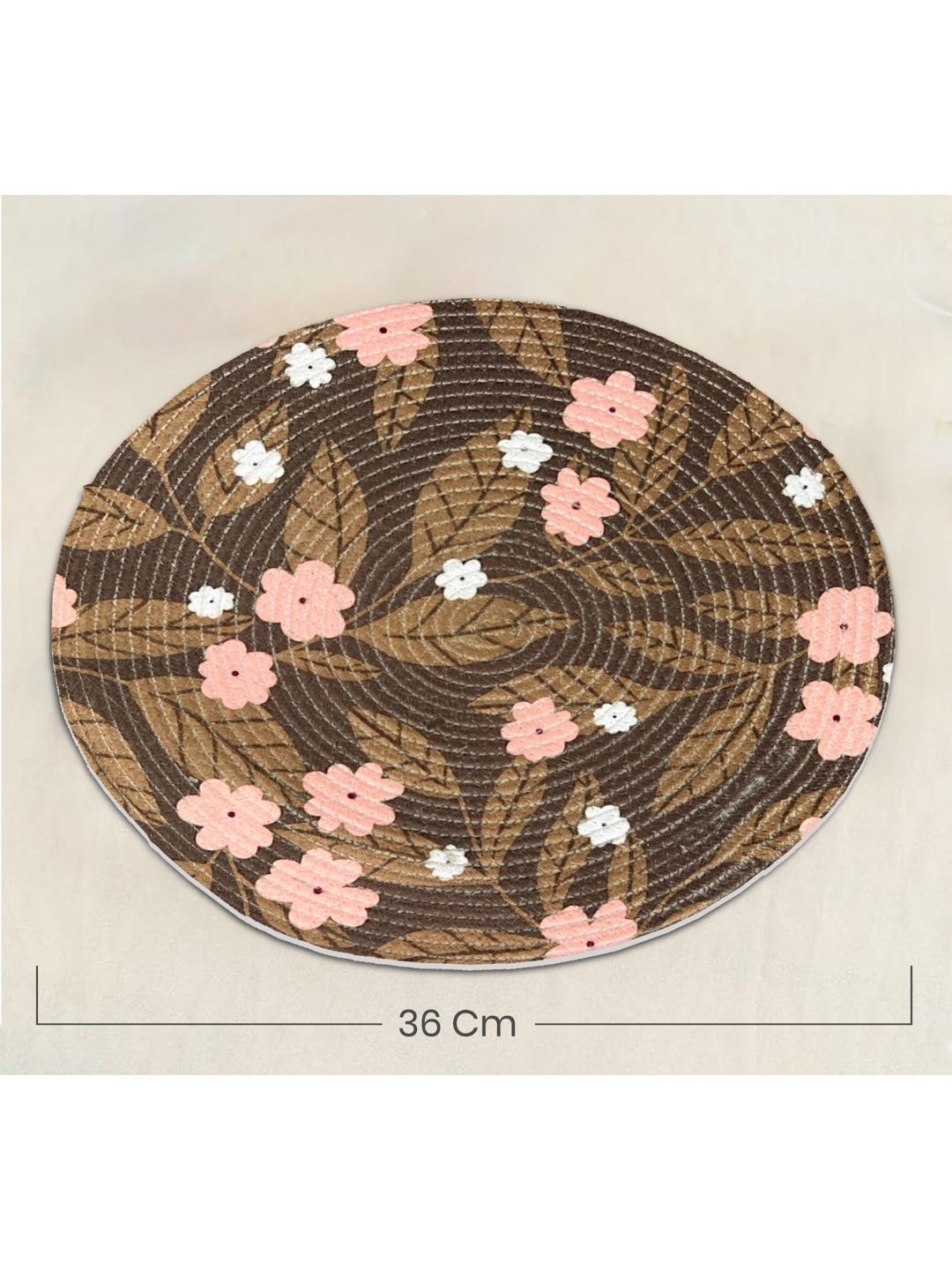 Yellow Weaves 4-Pcs Brown & Pink Printed Heat-Resistant Round Table Placemats