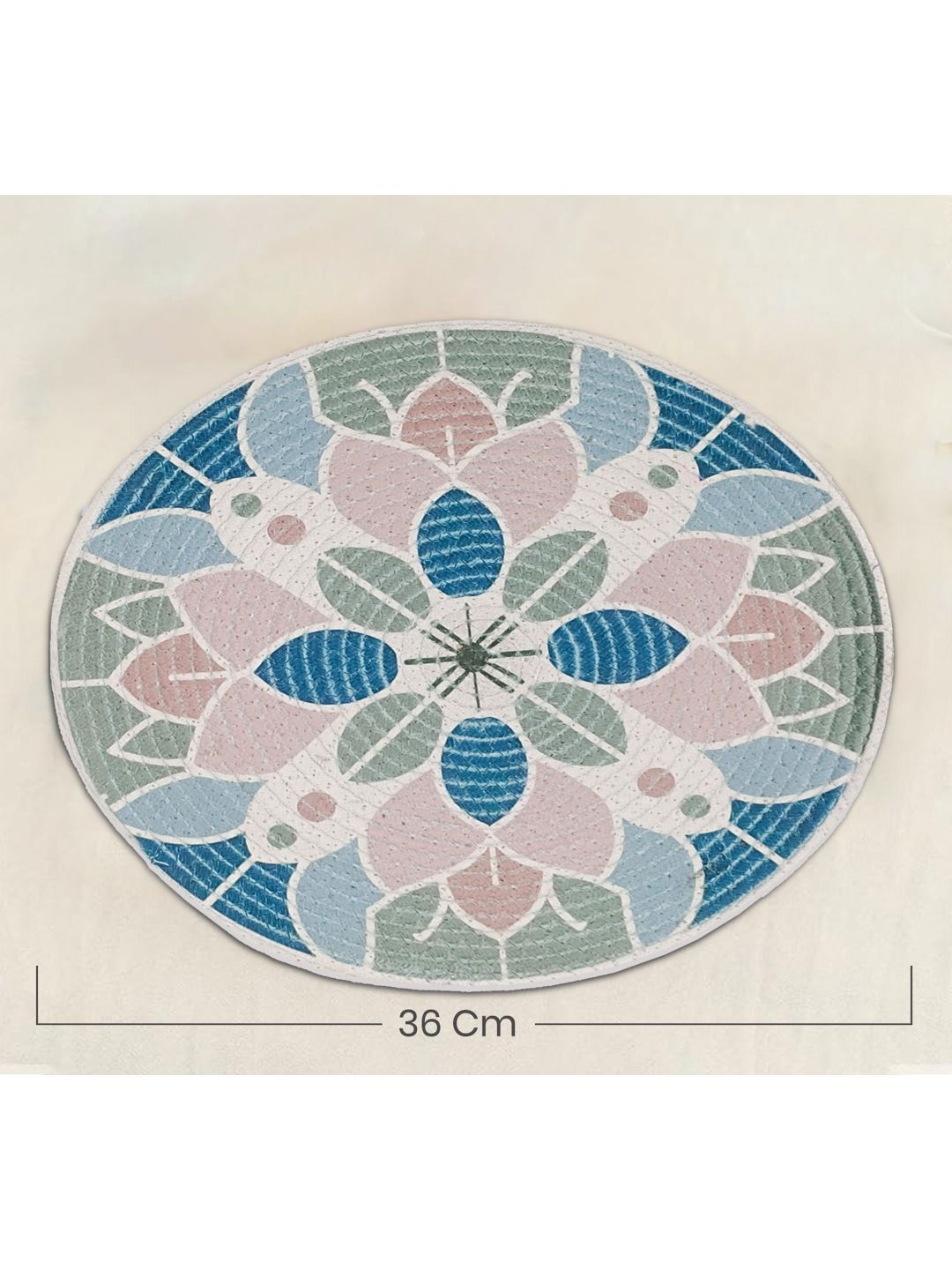 Yellow Weaves 4-Pcs Blue & Pink Printed Heat-Resistant Round Table Placemats