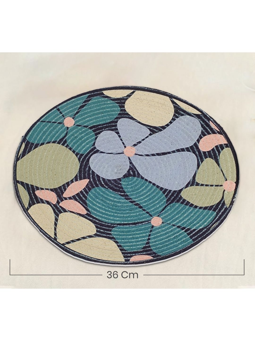 Yellow Weaves 4-Pcs Olive-Green & Teal-Green Printed Heat-Resistant Round Table Placemats