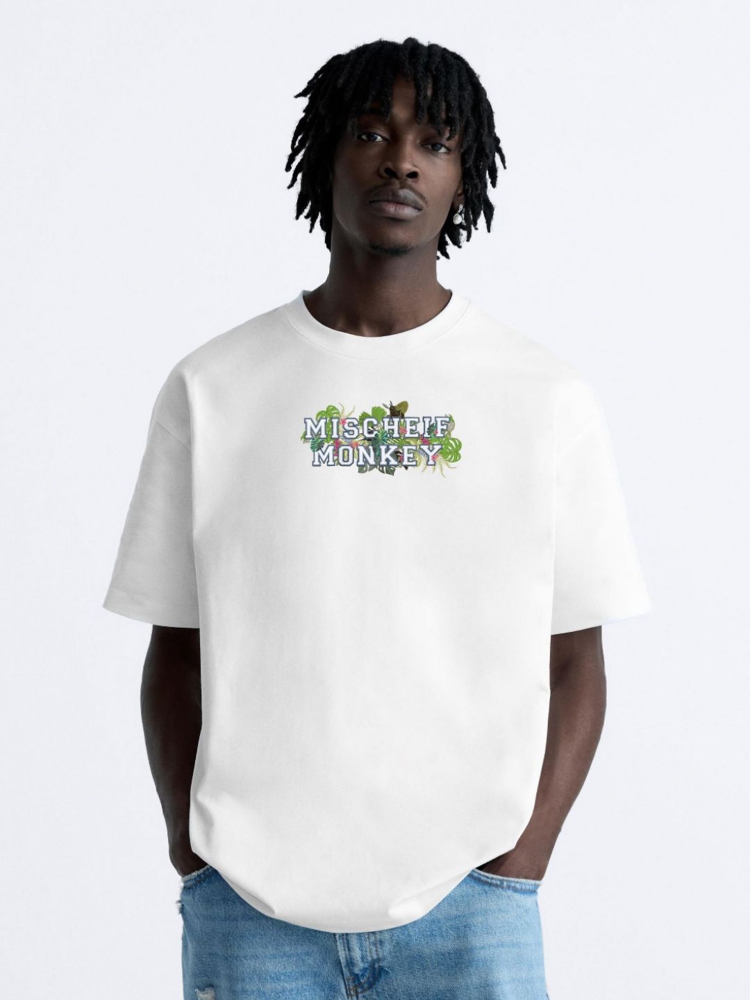 MISCHIEF MONKEY Men Typography Printed Round Neck Pure Cotton T-shirt