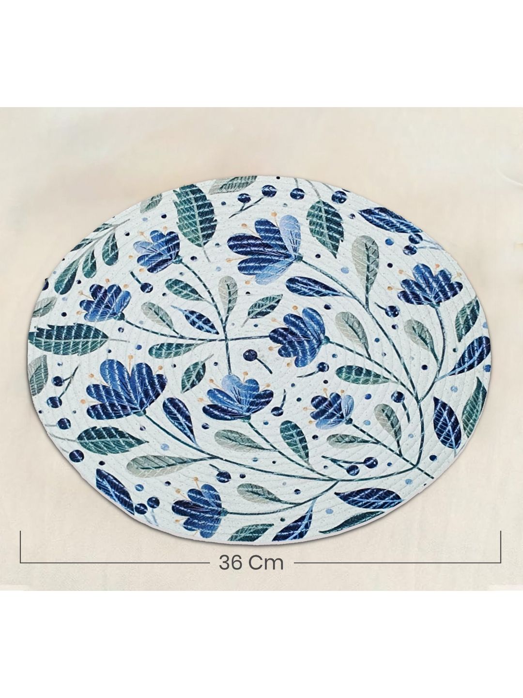Yellow Weaves 4-Pcs Blue & Green Printed Heat-Resistant Round Table Placemats