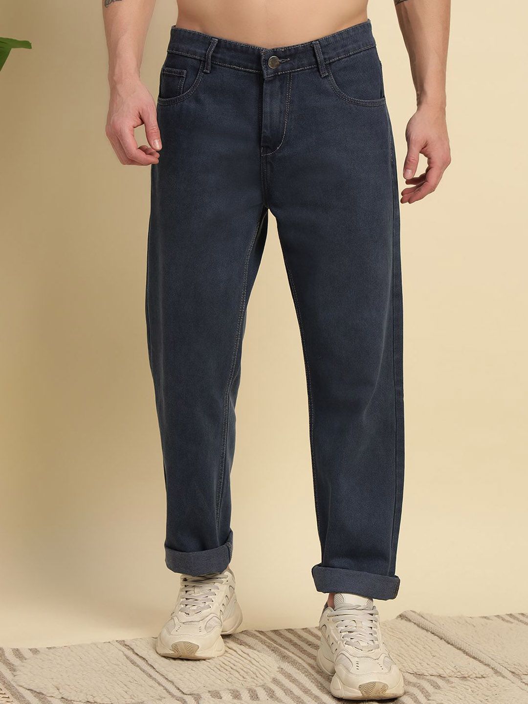 RAGZO Men Baggy Fit Mid-Rise Pure Cotton Jeans
