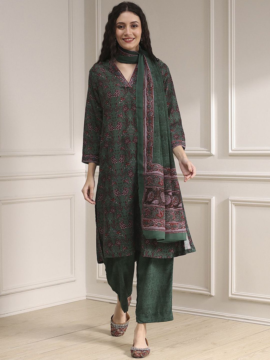Biba Biba Women Floral Printed Regular Kurta with Palazzos & Dupatta