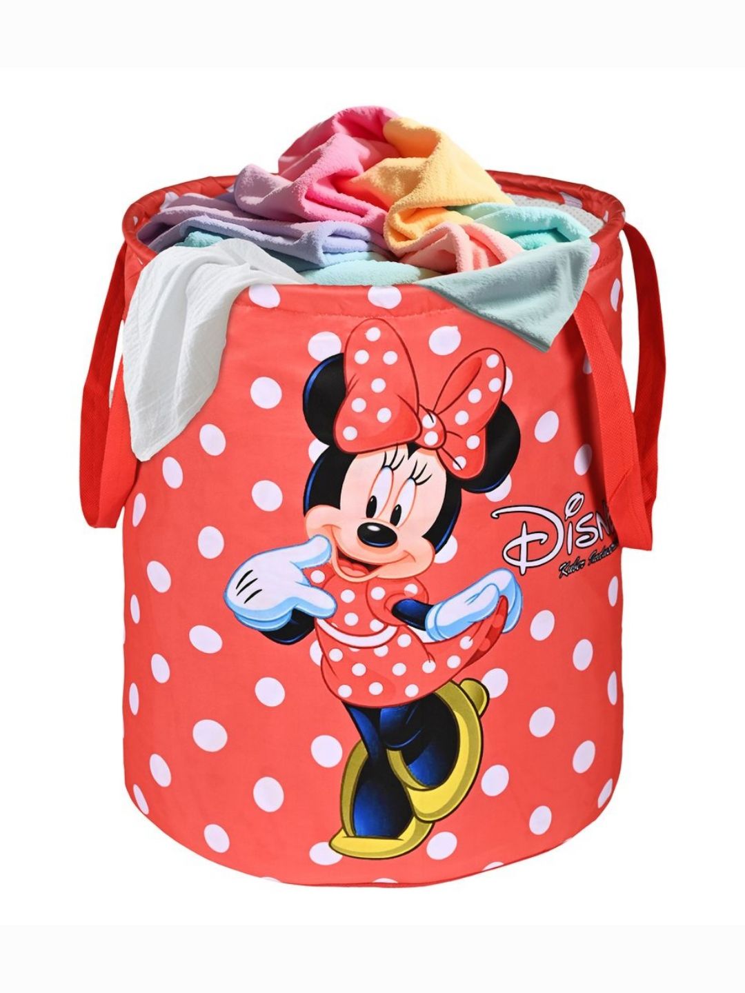 YK Red Disney Minnie Dots Printed Foldable Laundry Bag With Handles