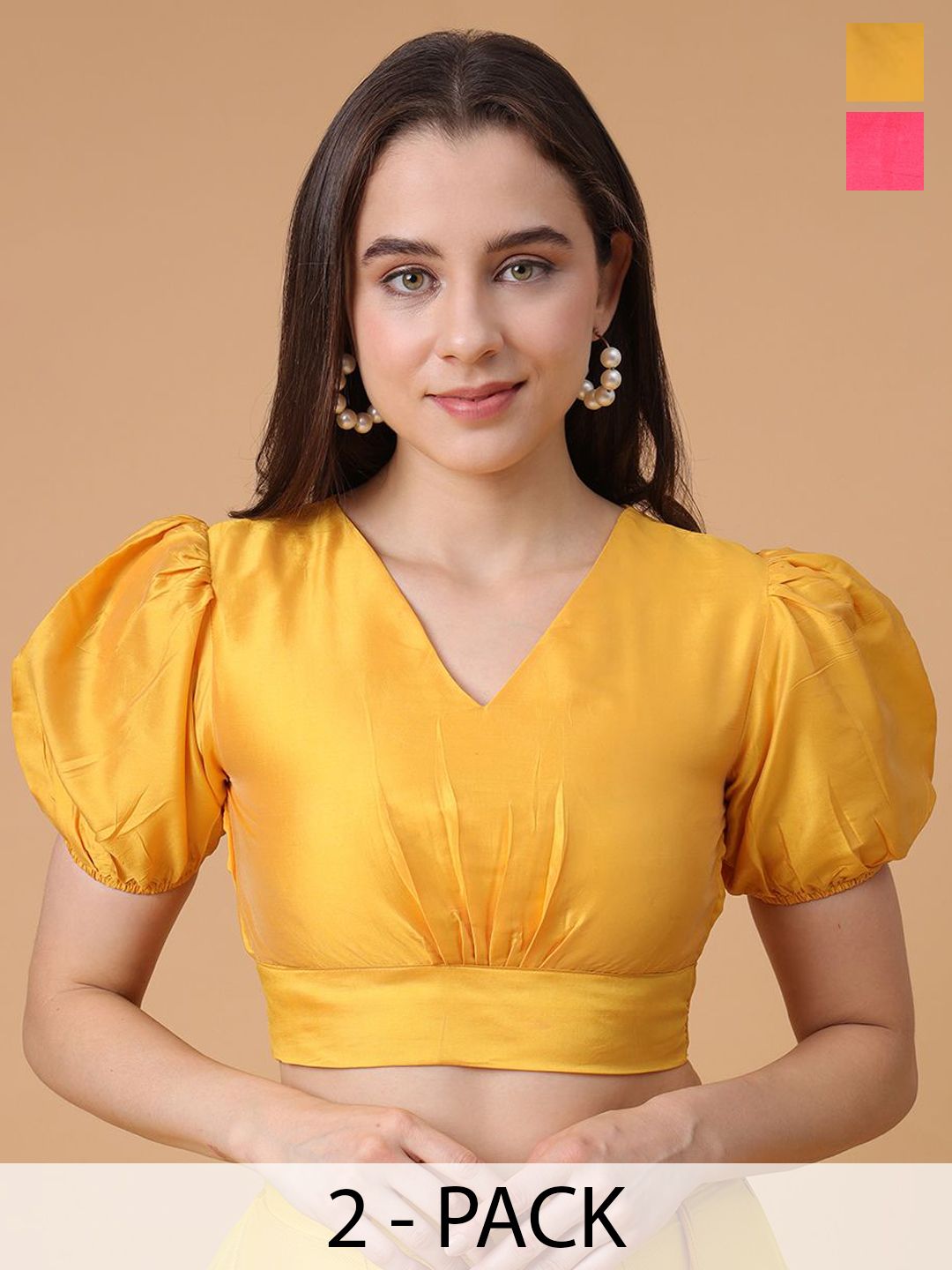 Buy Frolic Rolic Pack Of 2 V-Neck Puff Sleeves Blouse - Saree