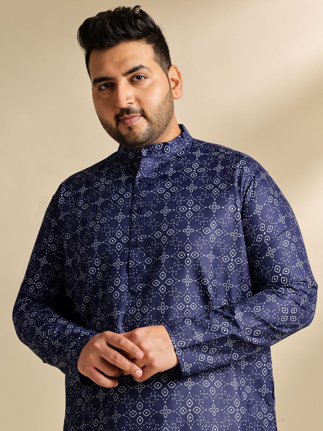 SOJANYA PLUS Ethnic Motifs Printed Mandarin Collar Straight Cotton Linen Kurta