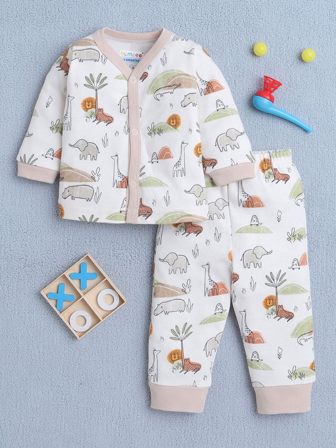 BUMZEE Boys Printed V-Neck Pure Cotton Jhabla With Joggers