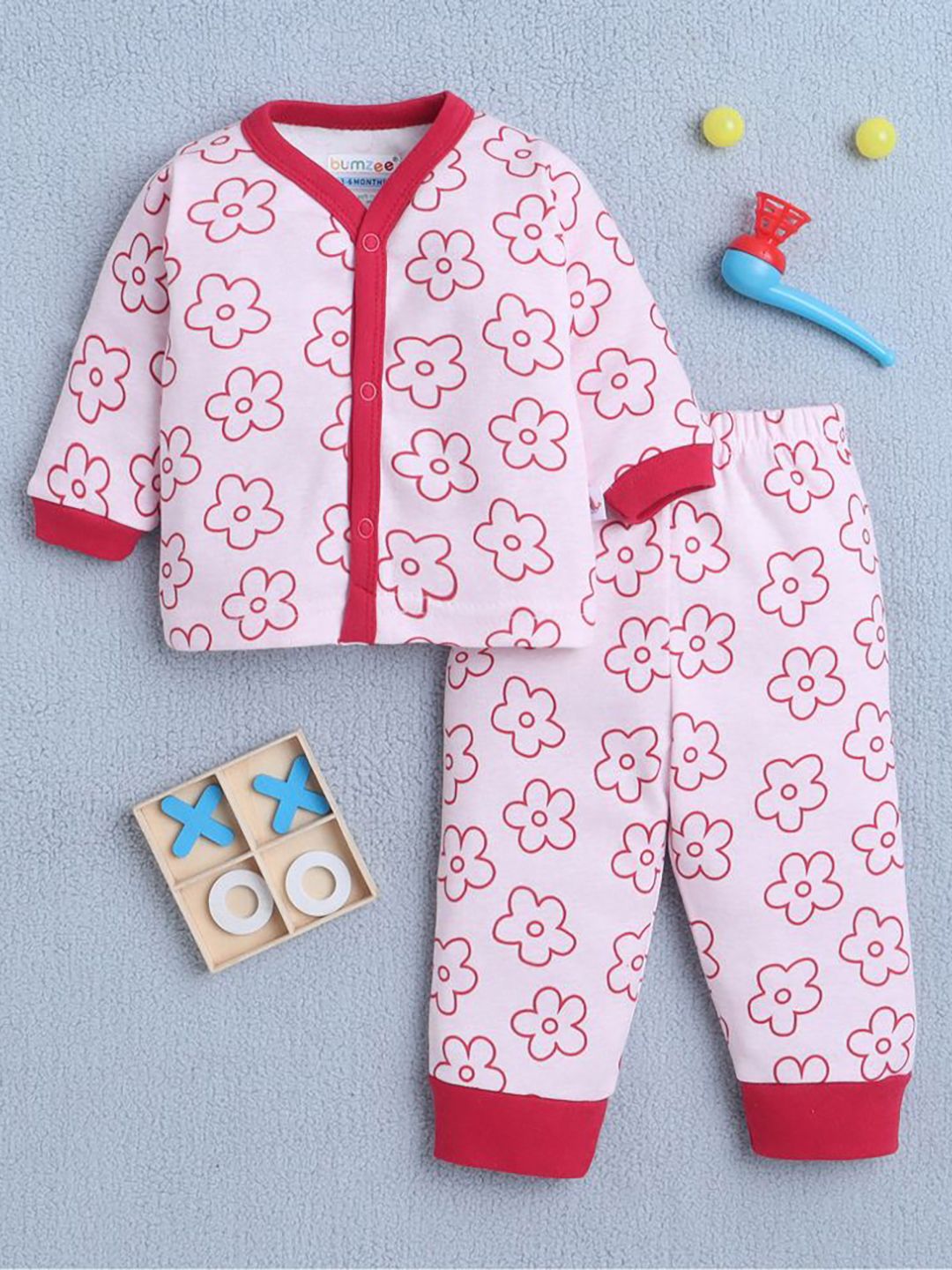 BUMZEE Girls Printed Long Sleeves Pure Cotton Jhabla With Joggers