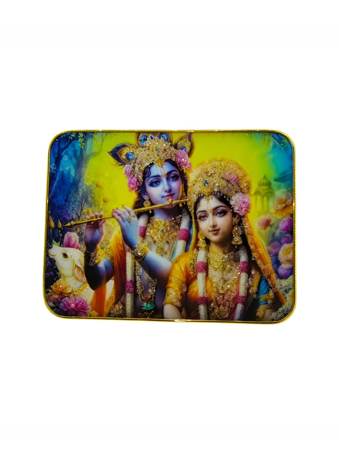 SHRI KHATU SHYAM CREATION Yellow & Blue Radha Krishna Printed Religious Wall Art