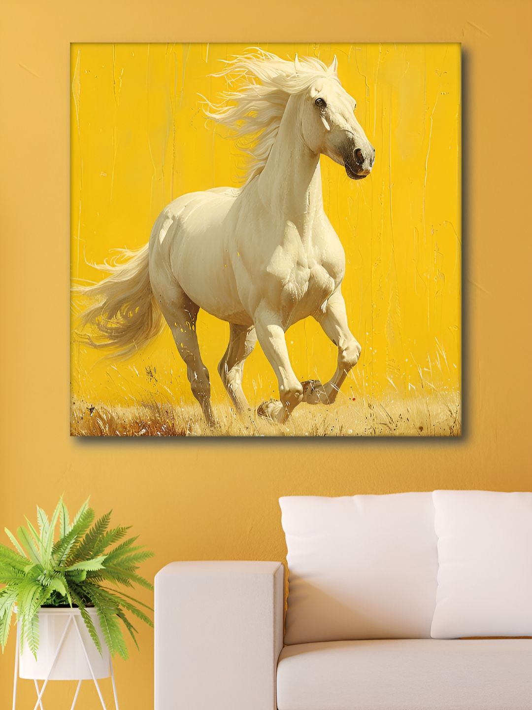 Myntra Elegant Homes White Horse Canvas Painting