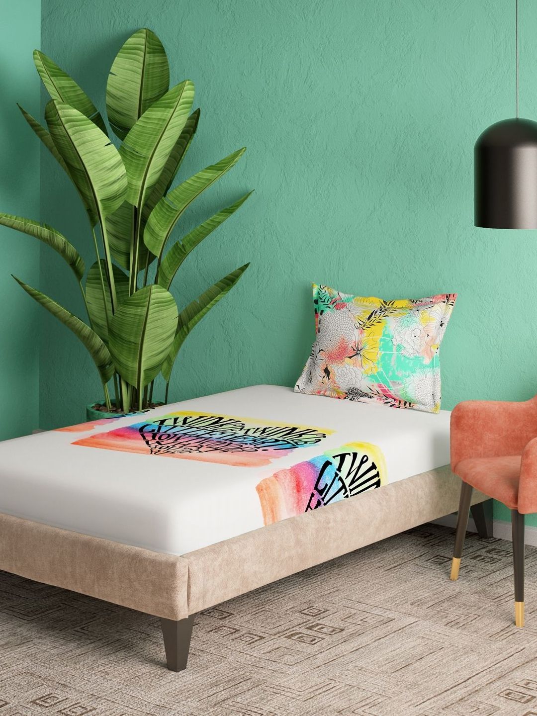 Portico Liberty Threads White Printed Cotton 144 TC Single Bedsheet Set 1.50m x 2.24m