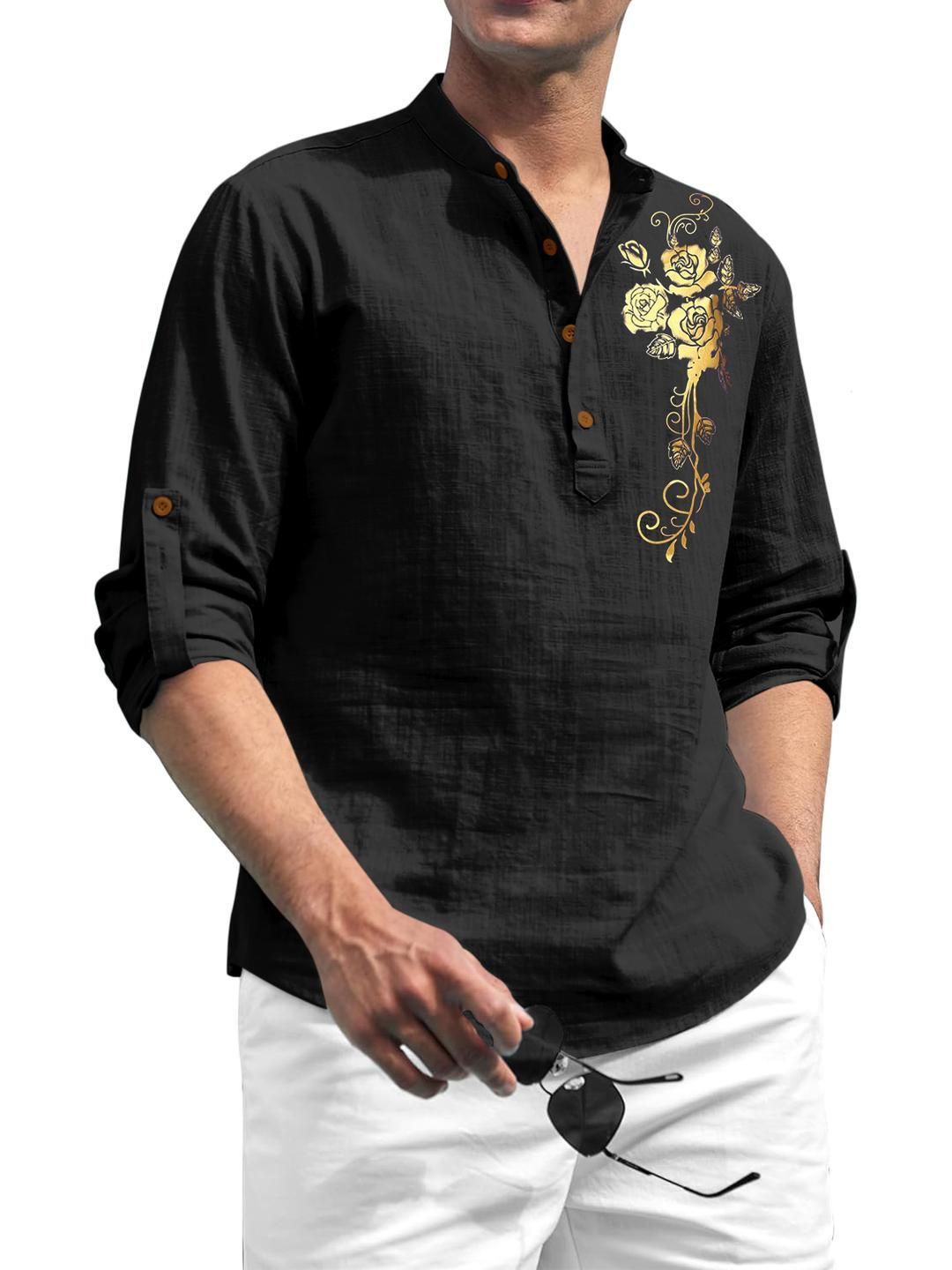 Fifth U Men Black Cotton Kurtas