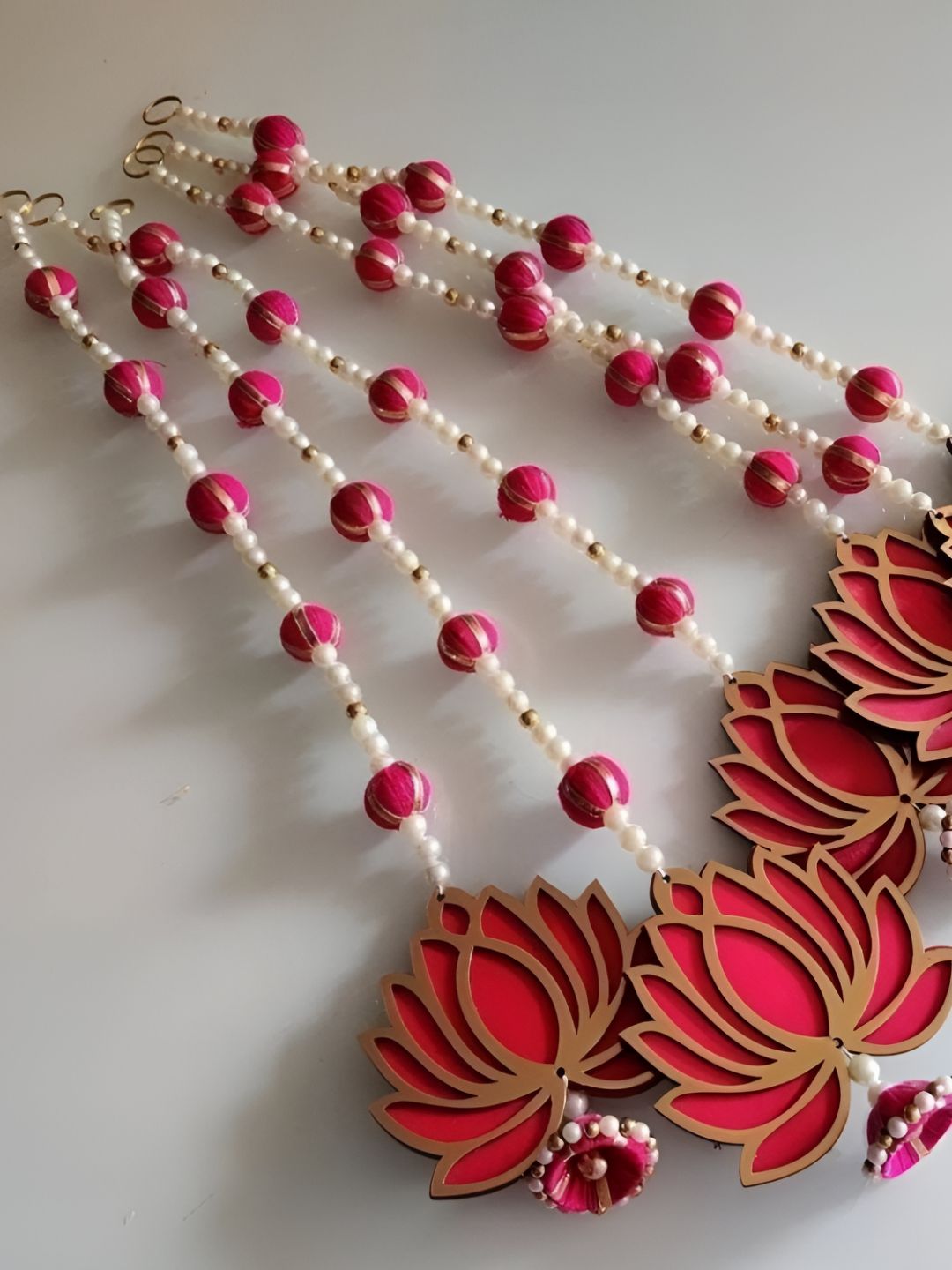 Nutts 6-Pcs Pink & Yellow Wooden Lotus Hanging FestiveDecor