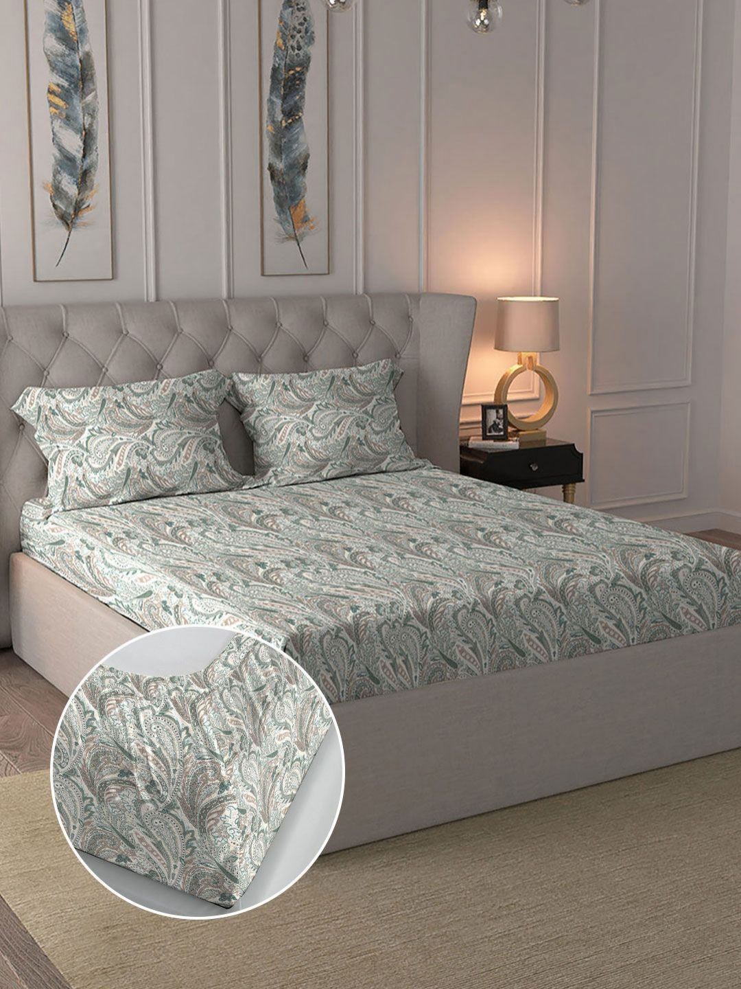 144 TC King 2 Pillow Covers MYTRIDENT Multicoloured Floral 144 TC King Bedsheet with 2 Pillow Covers