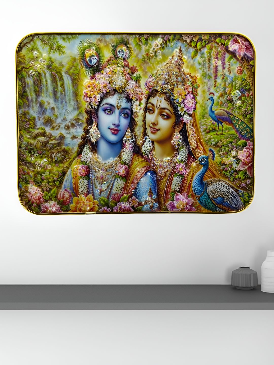 SHRI KHATU SHYAM CREATION Blue & Green Radha Krishna Printed Religious Wall Art
