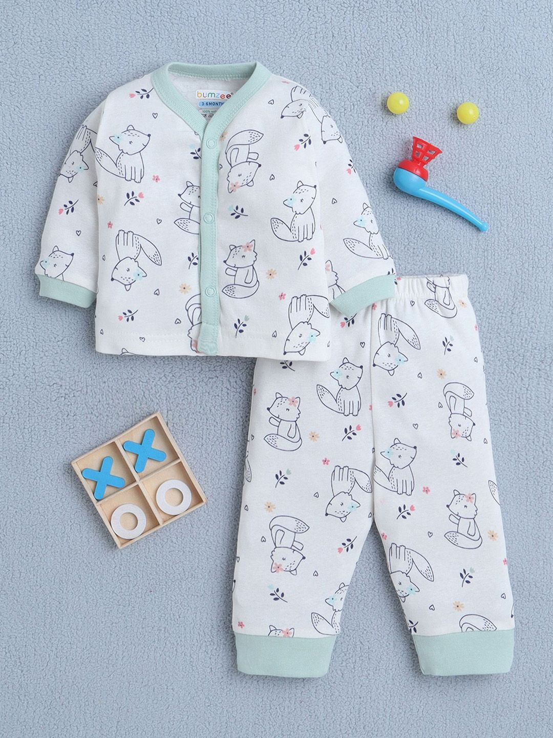 BUMZEE Girls Printed Long Sleeves Pure Cotton Jhabla With Joggers