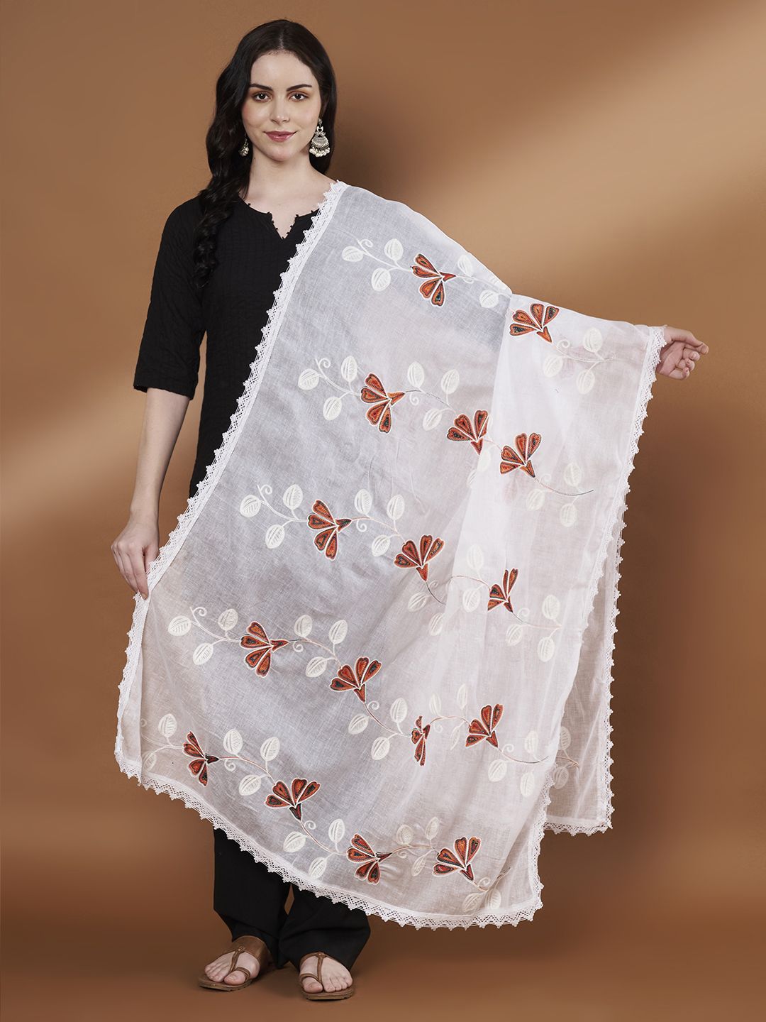 Zamour Embroidered Pure Cotton Dupatta with Thread Work