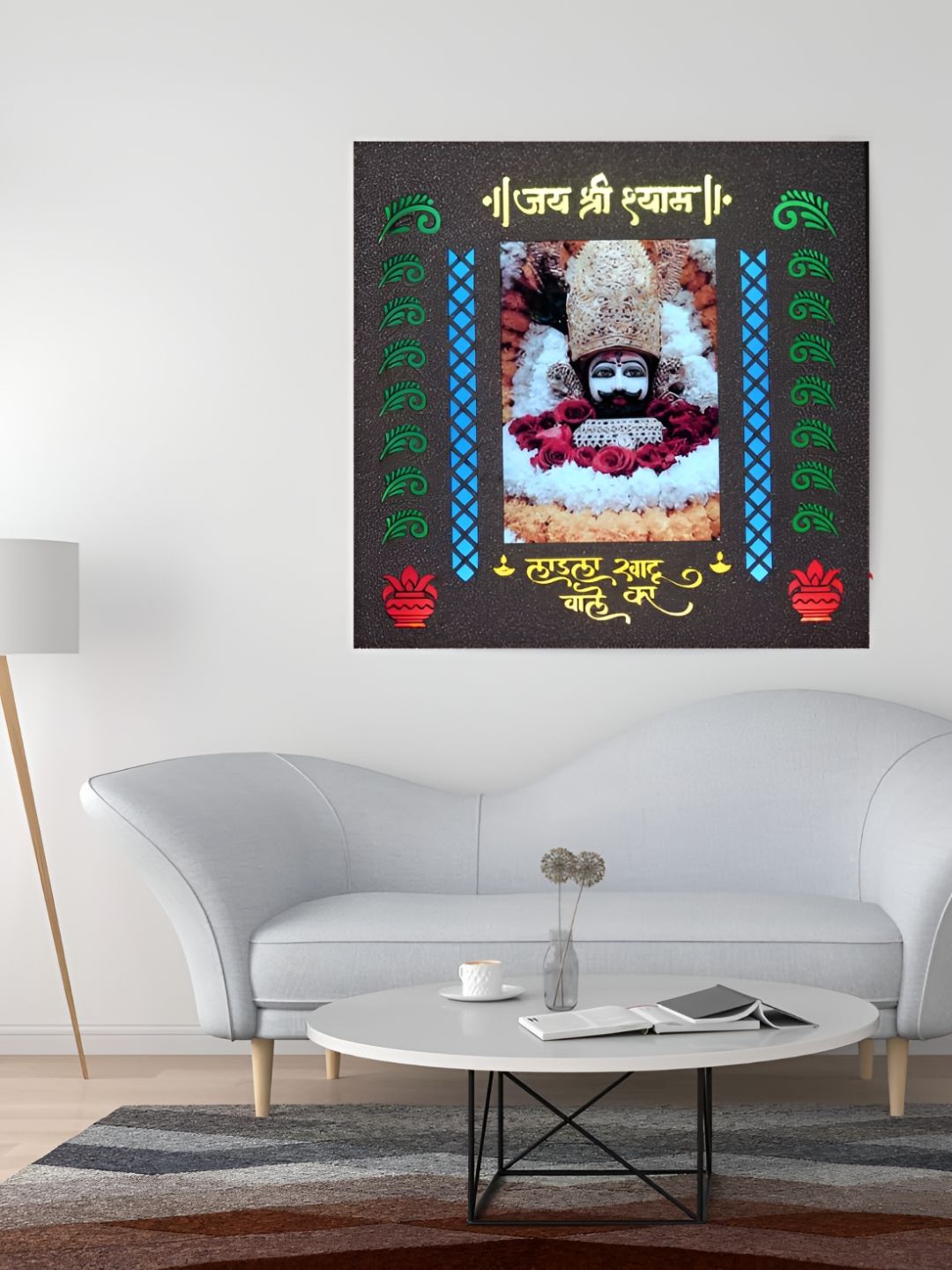 SHRI KHATU SHYAM CREATION Grey & Green Wooden  Religious Wall Art