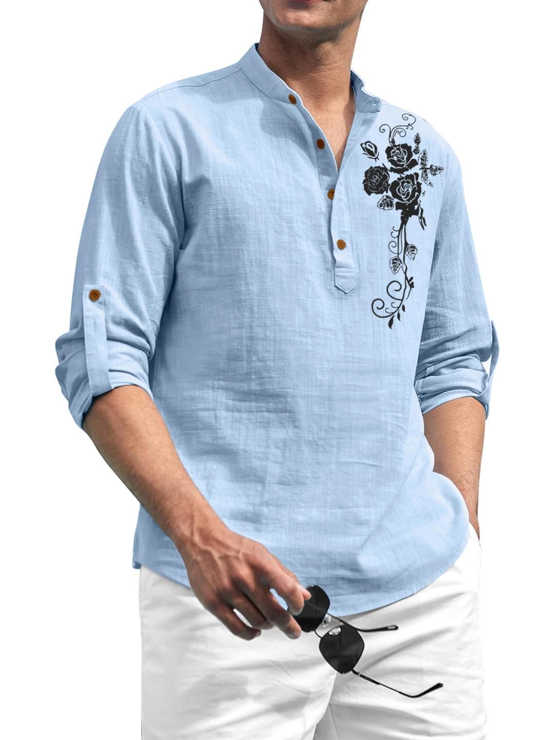 Fifth U Men Turquoise Blue Cotton Kurtas