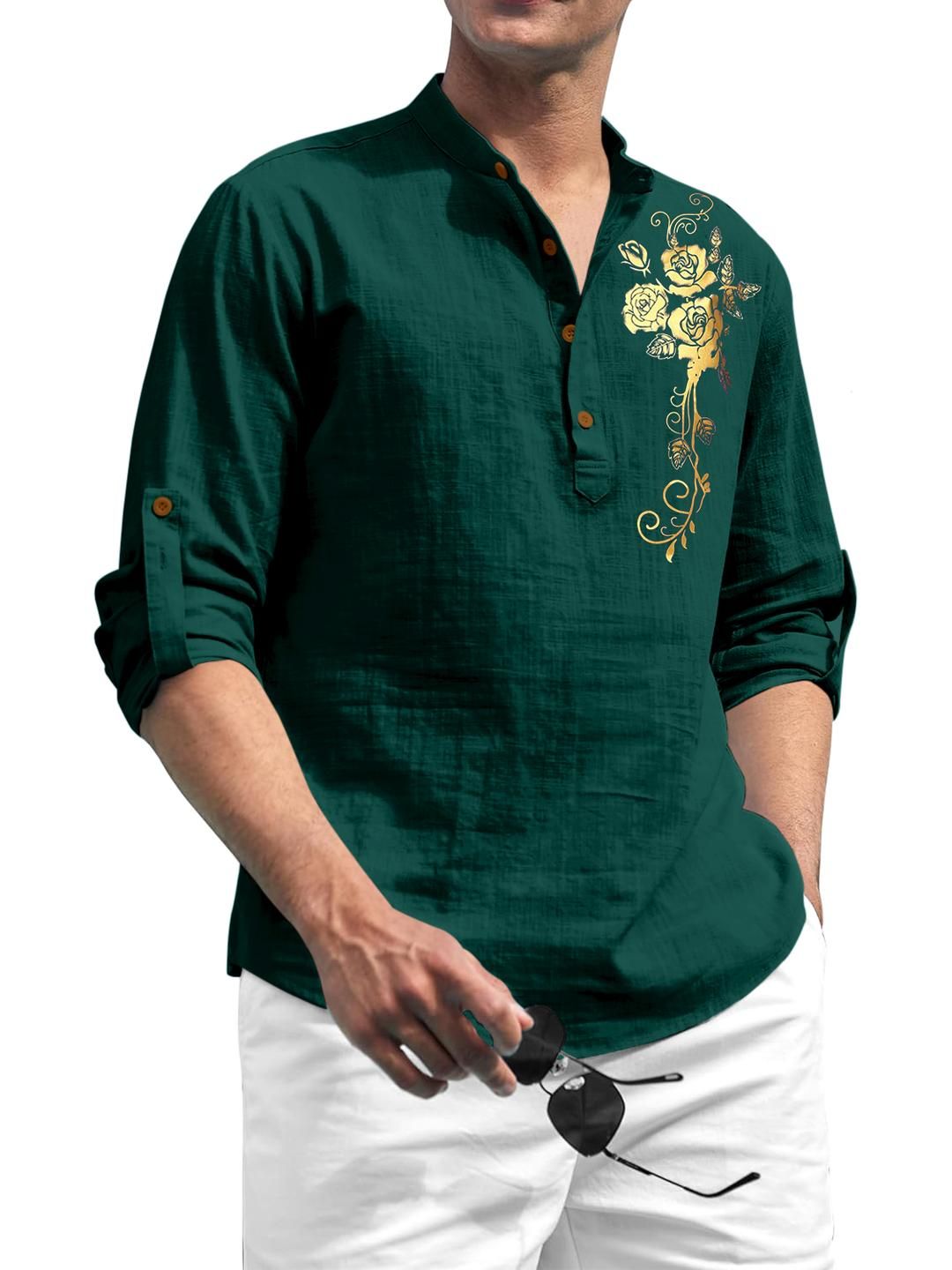 Fifth U Men Green Cotton Kurtas