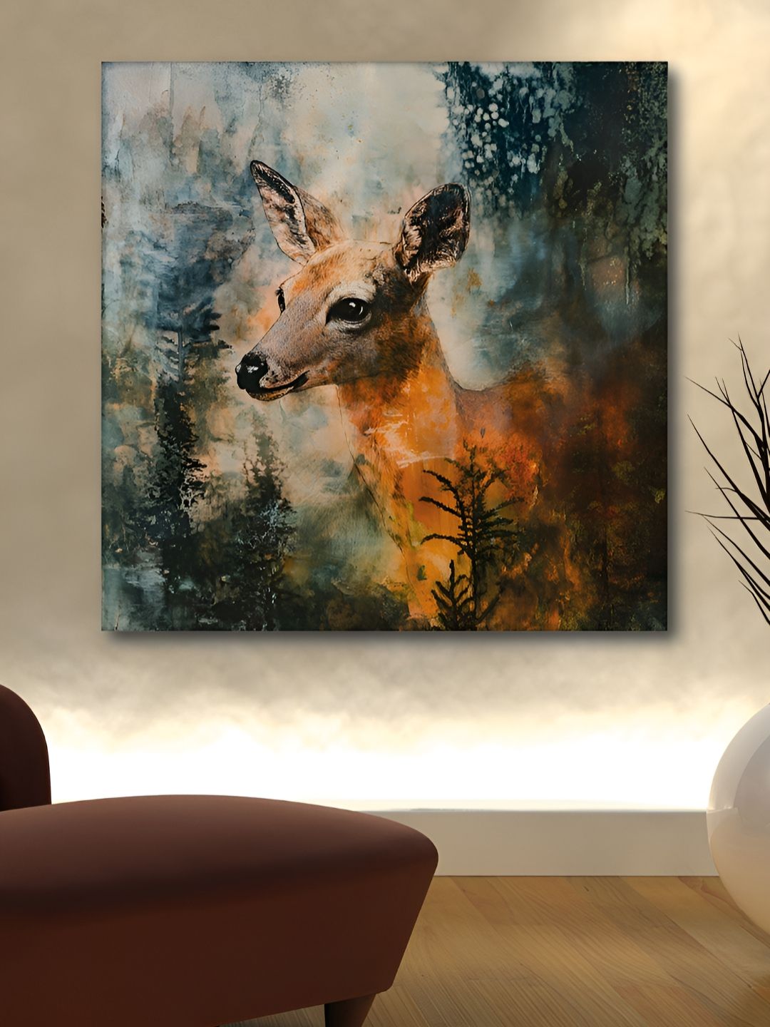 Myntra Elegant Homes Brown & Grey Single Piece Canvas Floral and Botanical Wall Paintings