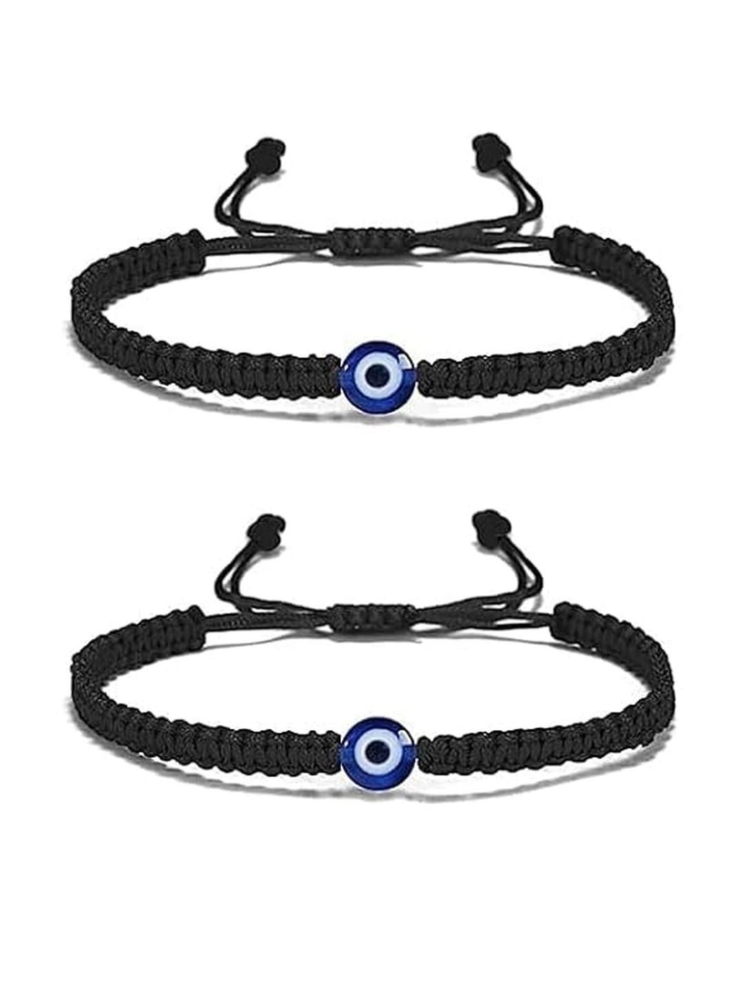 SUSVIJ Unisex Black Pack of 2 Braided Evil Eye Bracelet