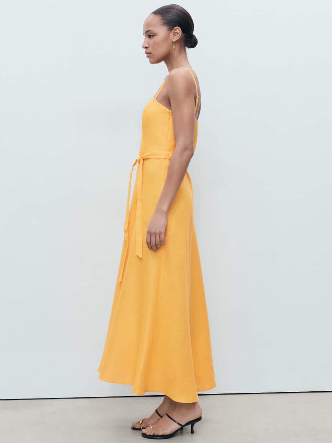 Linen Belted A-Line Maxi Dress