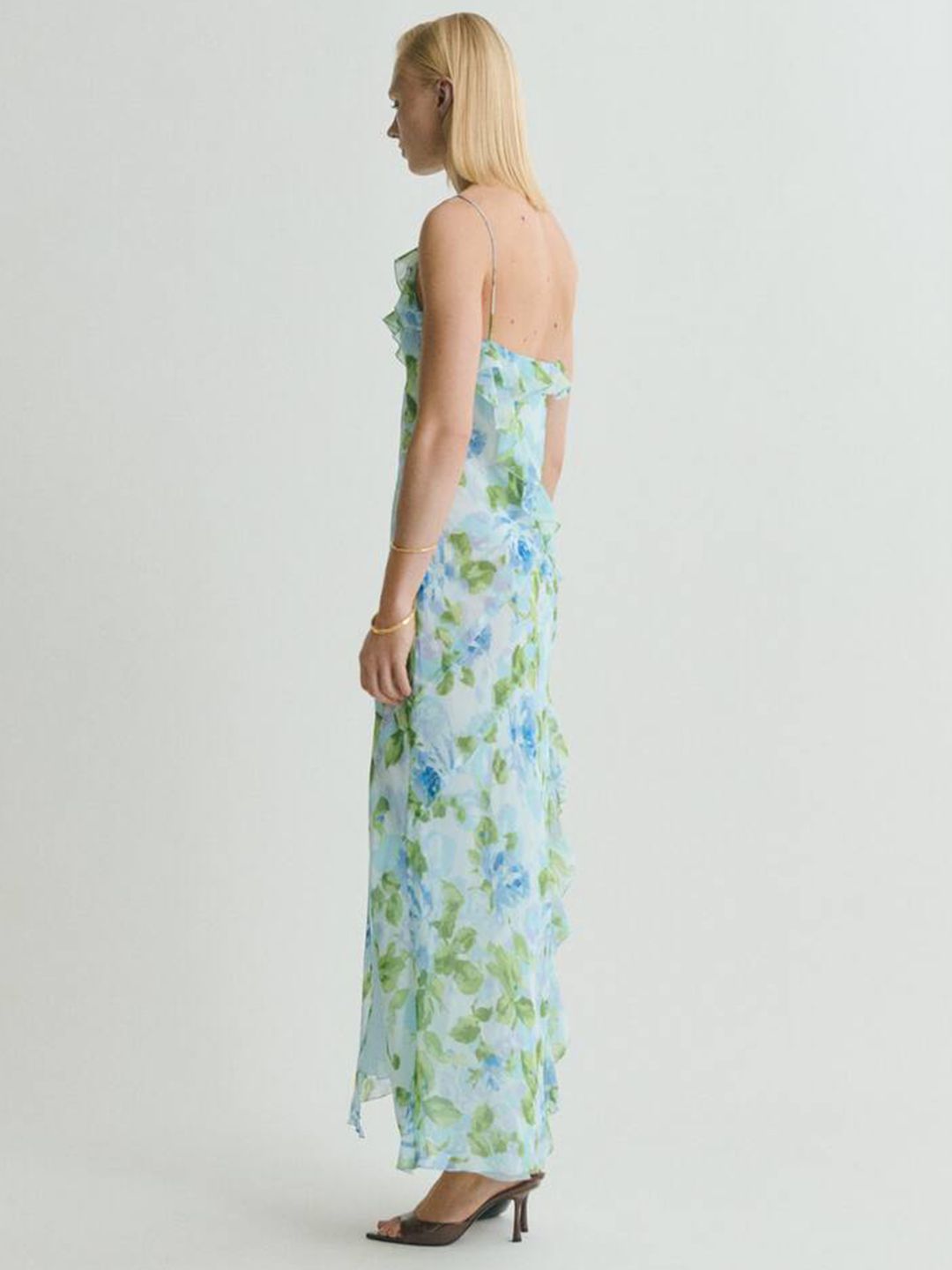 Floral Print Slit Ruffled A-Line Maxi Dress