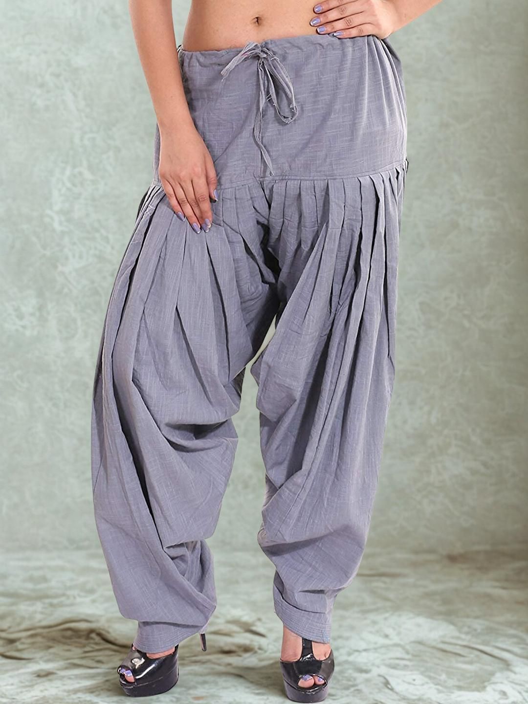 Mytrendzs Grey Pure Cotton Pleated Patiala Salwar