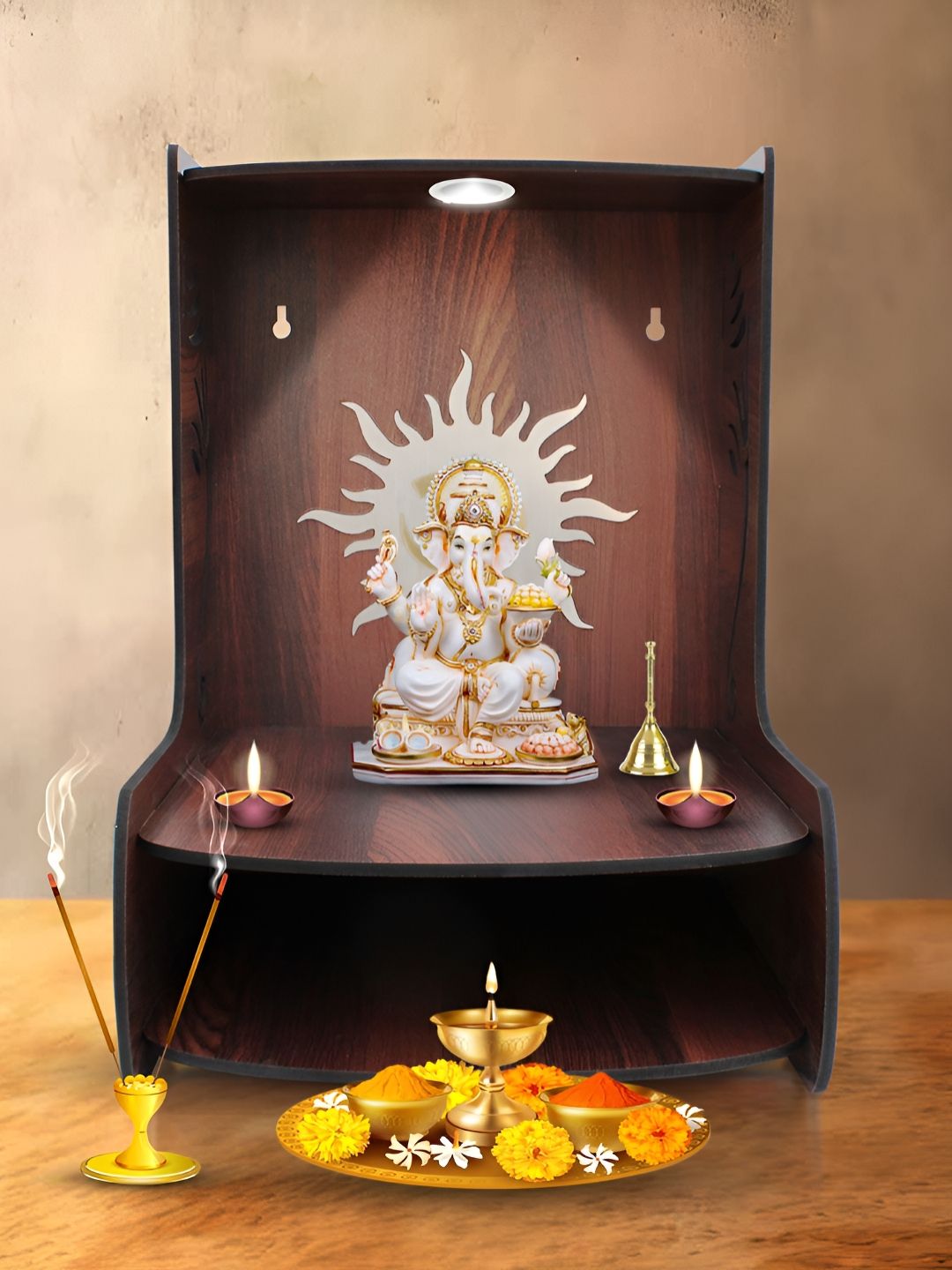 OLIVE TREE Brown Textured Wooden Home Temple