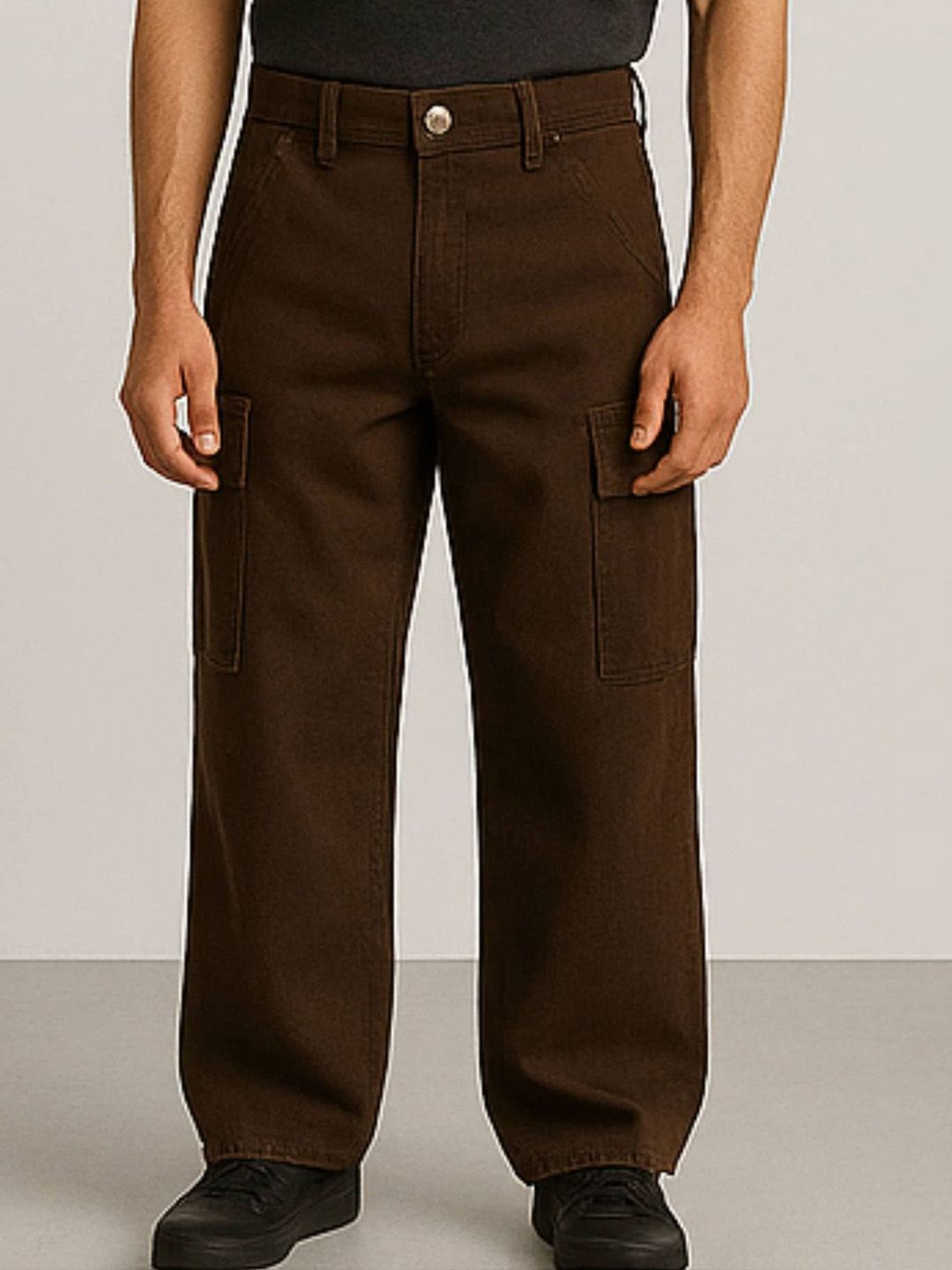 me Queen Men Wide Leg Mid-Rise Cotton Denim Cargo Jeans